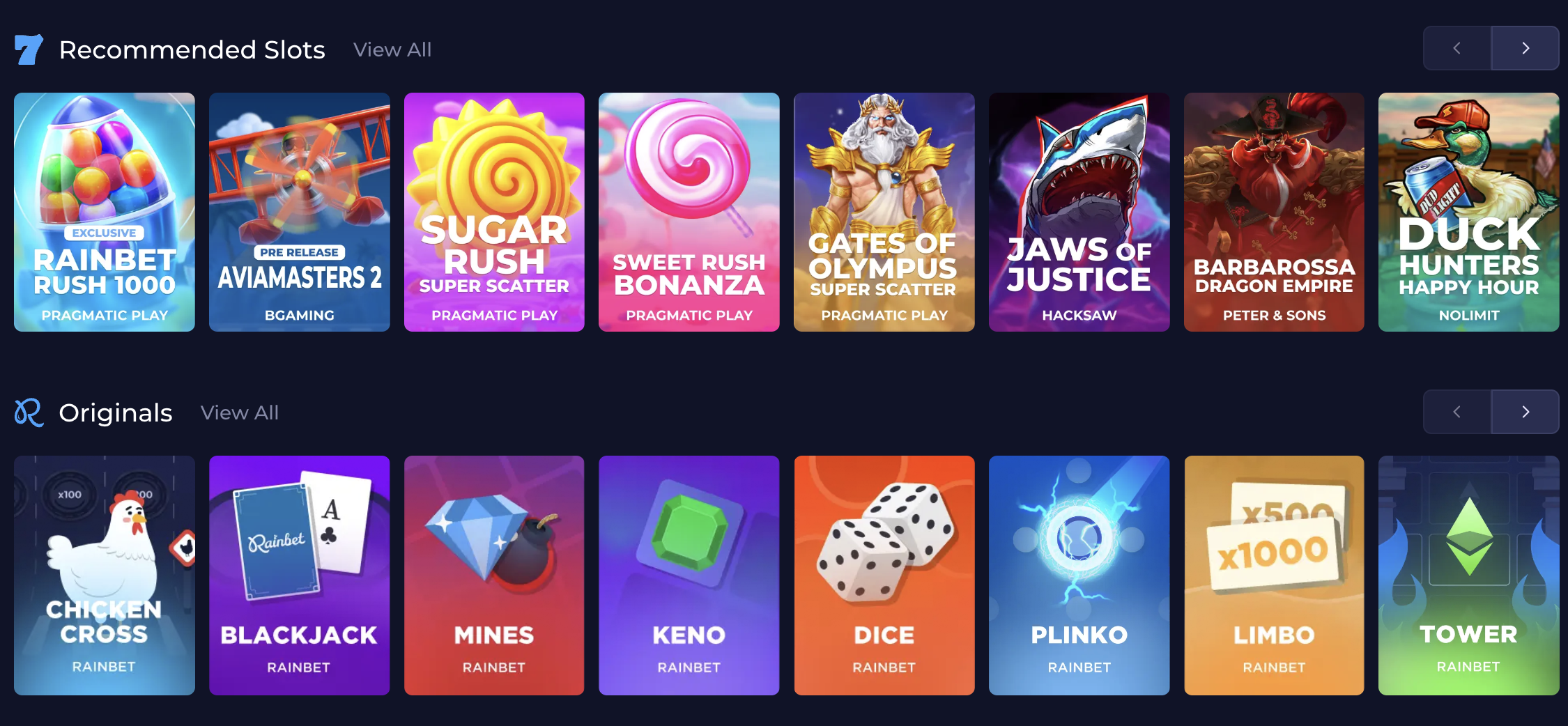 Rainbet Casino Games